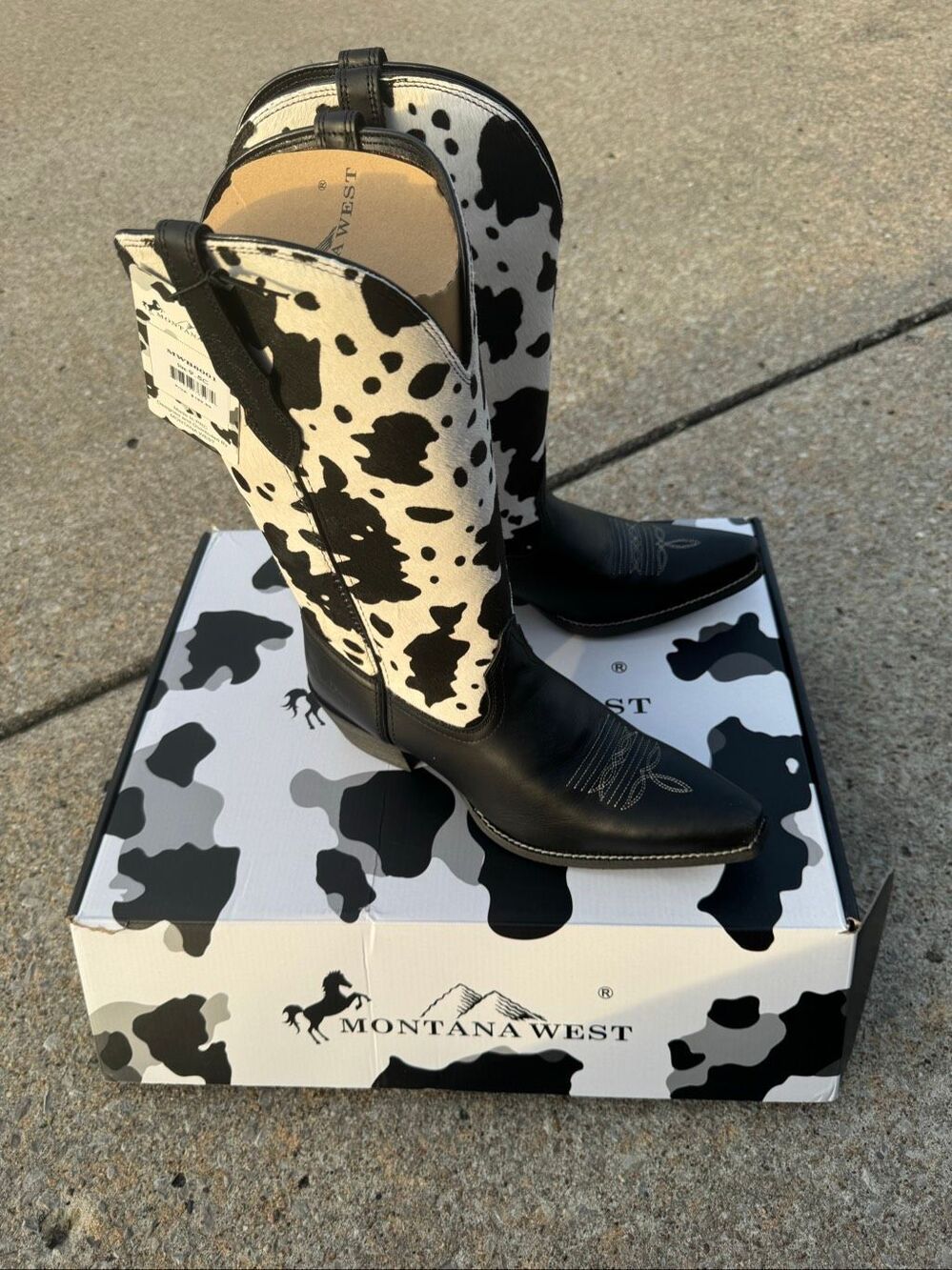NWT Montana West MWB6001 Cowhide Hair On Cow Print Leather Western Boots 9.5C